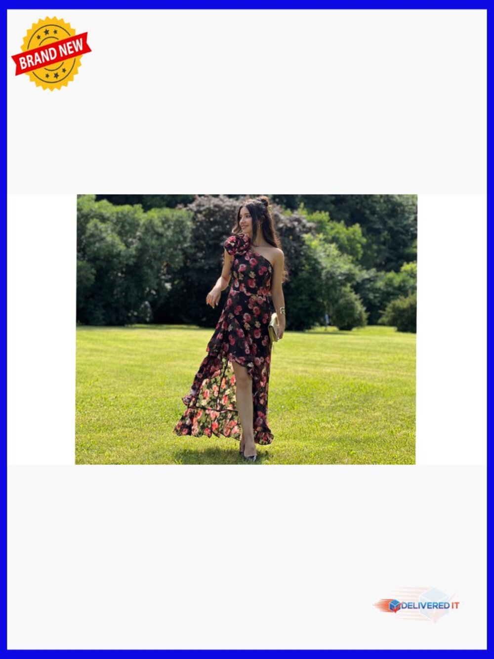 One Shoulder Ruffle Floral Maxi Sundress Wedding Guest Flowy A-Line - Picture 7 of 7